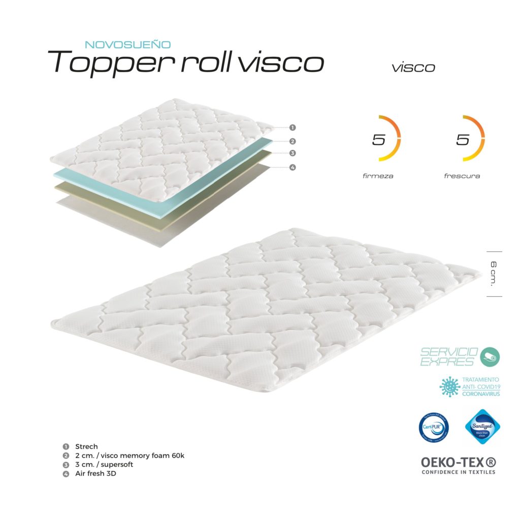 Topper viscoelástico 8 cms, con funda 3d